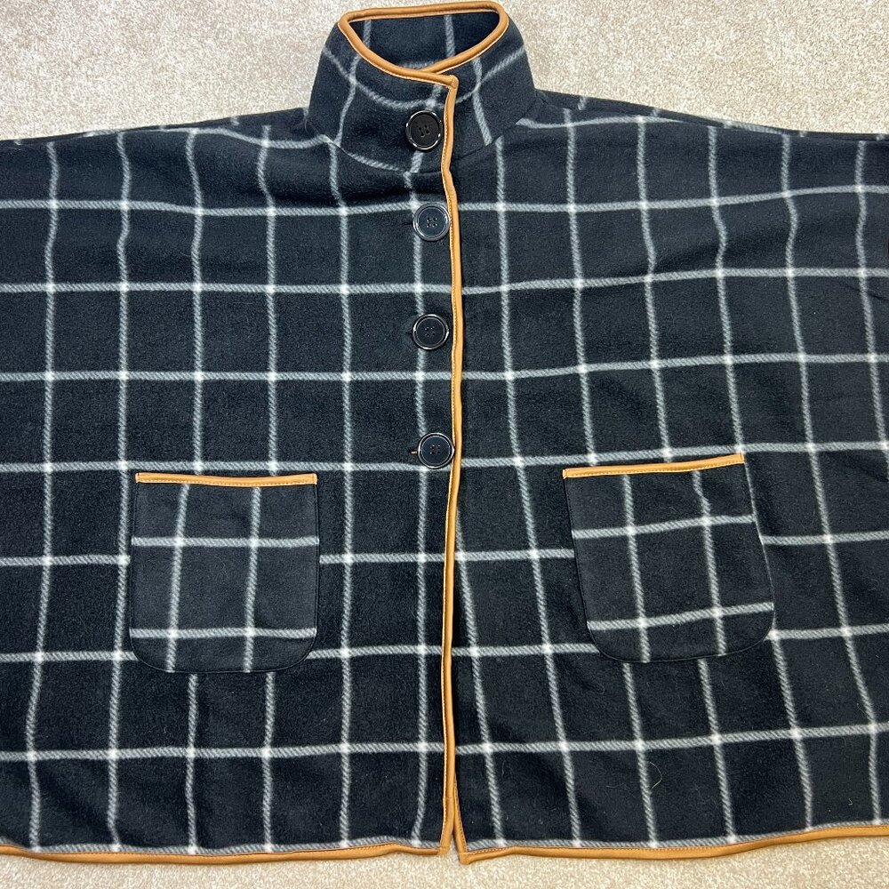 Women's Le Moda Plaid Button Shawl Poncho Black Brown Polyester (size unknown)